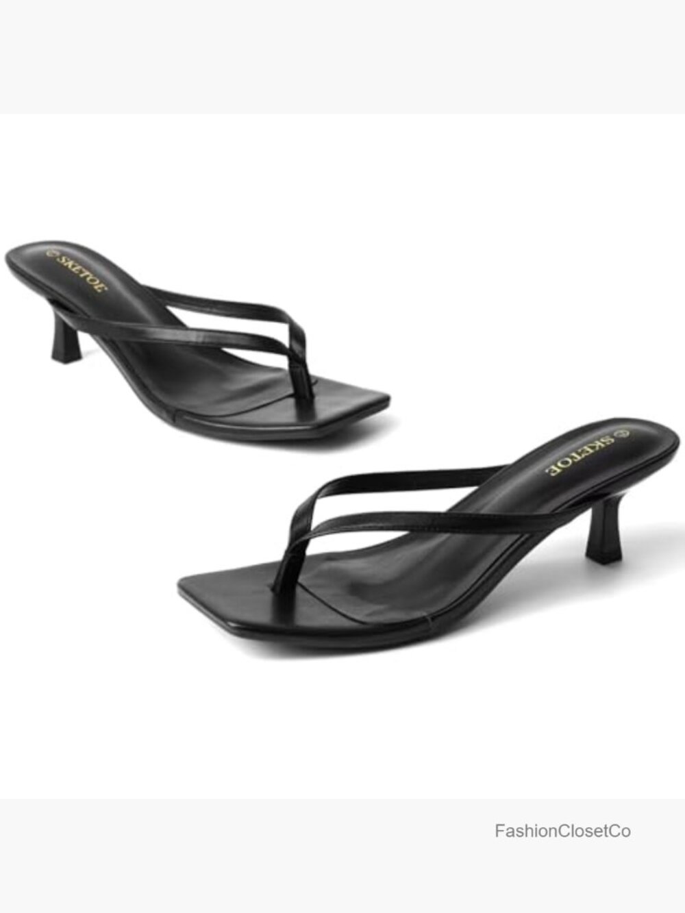 Kitten Heels Square Toe Thong Sandals 2 Inch Heels Comfortable Summer Flip Flop - Picture 4 of 7